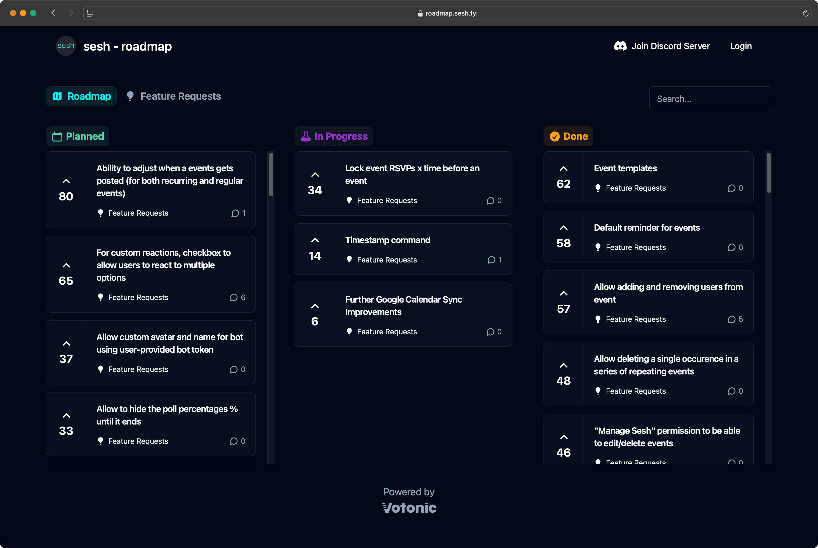 Screenshot of an example Votonic roadmap
